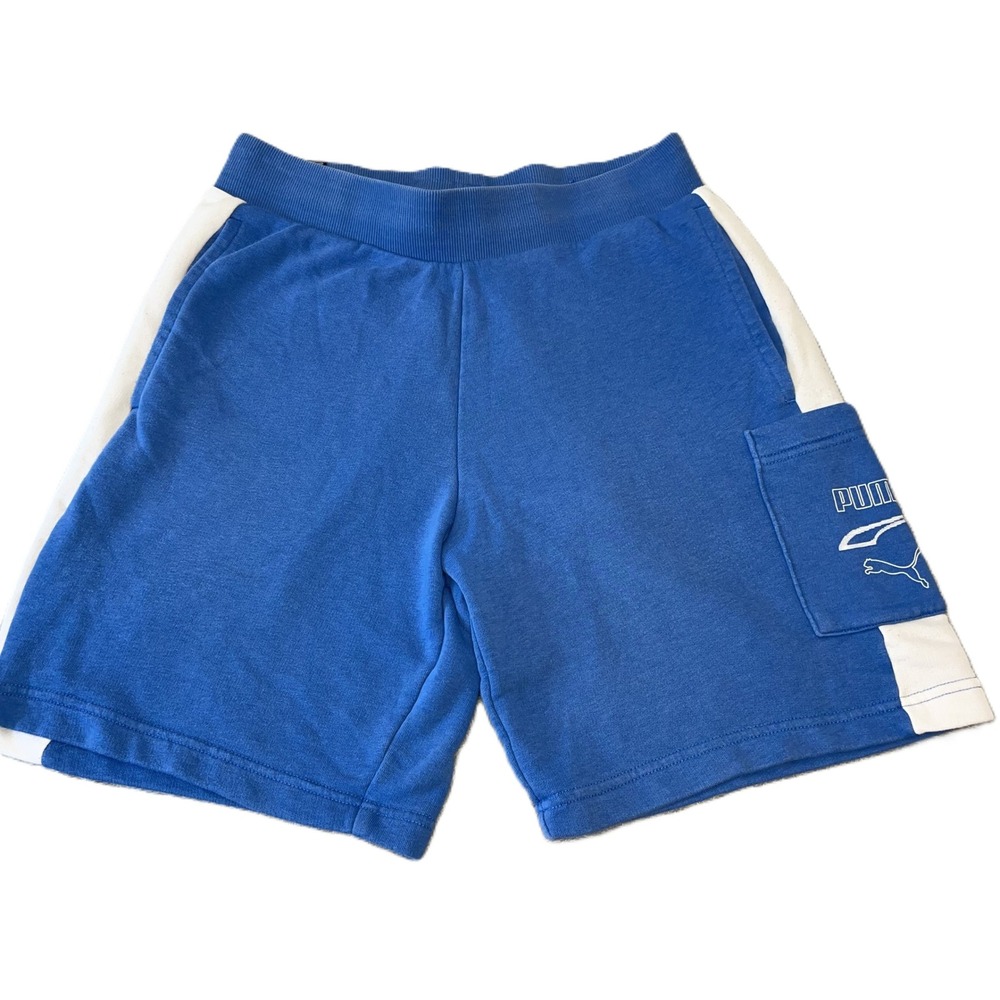 Puma Men's Blue & White‎ Logo Athletic Shorts Training Gym Activewear Medium